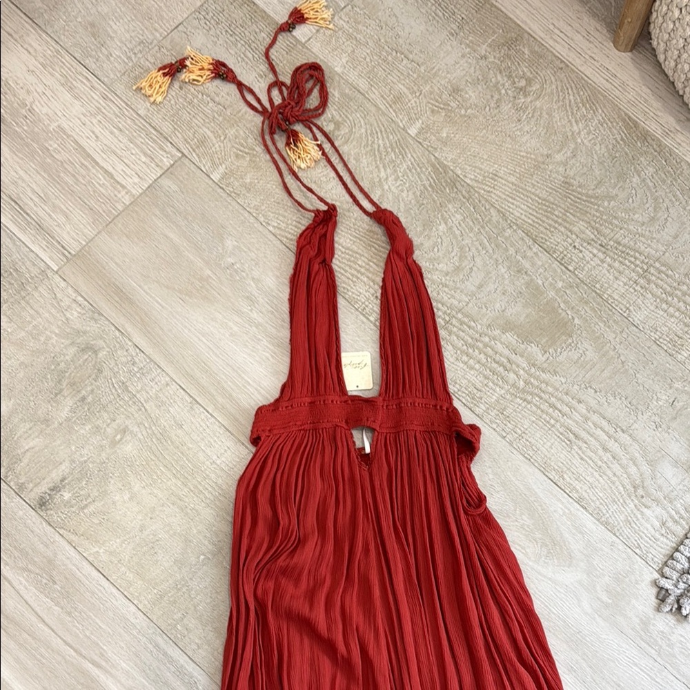 Free people halter dress in red rust brand new